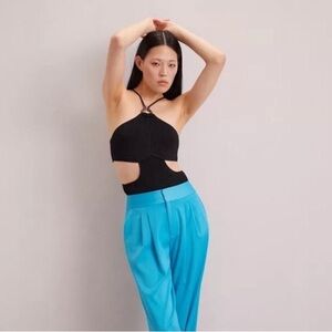 HERVE LEGER Cutout Ring-Embellished Black Bandage Bodysuit Size M